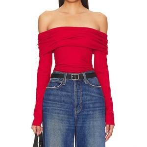 Nation LTD Red Off-Shoulder Long Sleeve Top